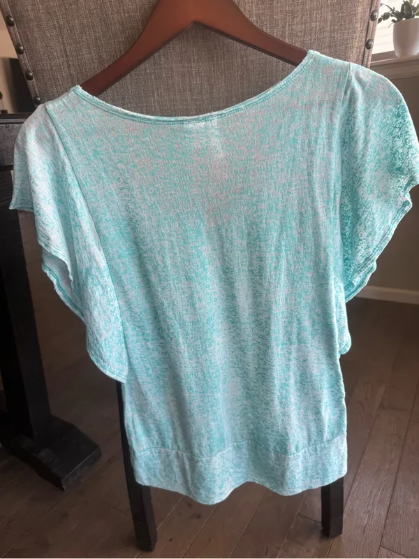 Full Tilt Light Aqua Flutter Sleeve Scoop Neck Top - Image 3