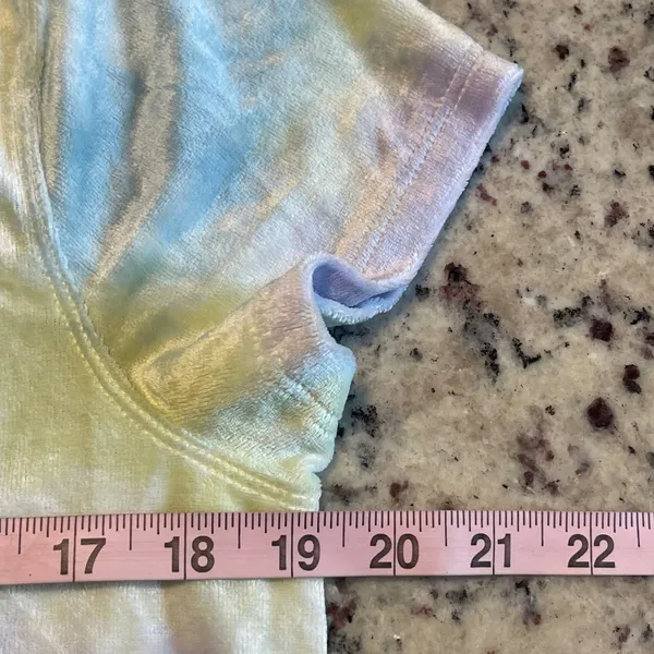 Free People Top Womens XL Pastel Tie Dye Velvet Boho Short Sleeve Raw Hem Tee - Image 5