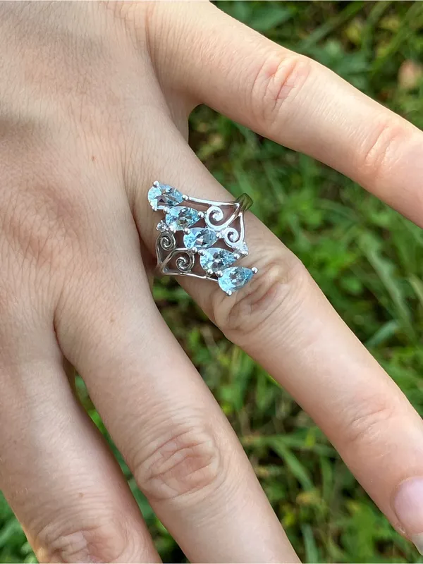 Natural Aquamarine Sterling Silver Ring Size 7.75 - Image 3