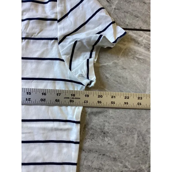 Quince NWOT Cotton Modal V-Neck Tee Ivory Black Stripe Short Sleeve Top L - Image 3
