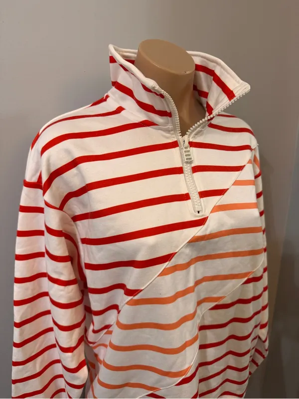 Solid & Striped Pullover Medium Quarter Zip Orange Red Beach Cover Up Terry - Image 3