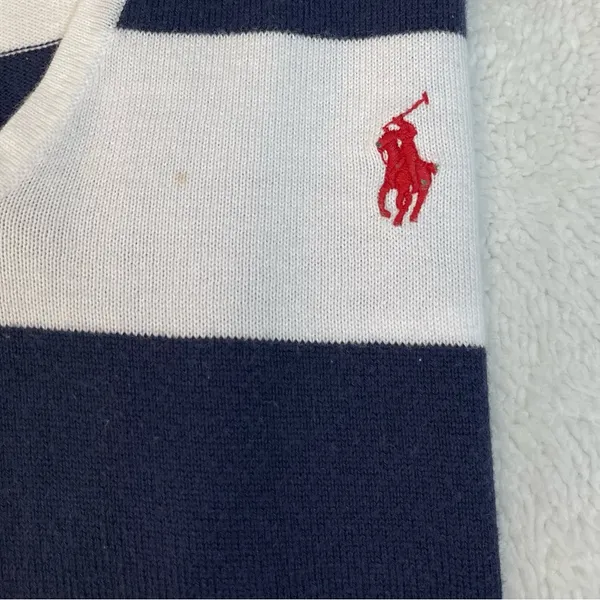 Y2K Preppy Nautical Polo by Ralph Lauren Navy White Stripe V-Neck Quiet Luxury - Image 4