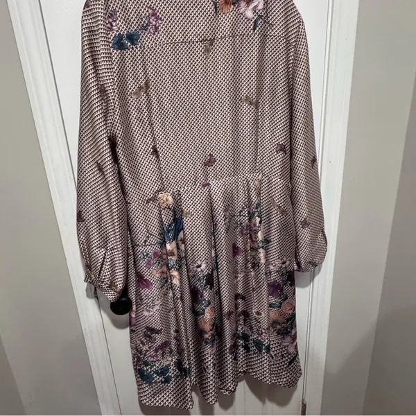Cortefiel Floral Shirt Dress Women’s XL Beige Button Front Collared Midi - Image 7