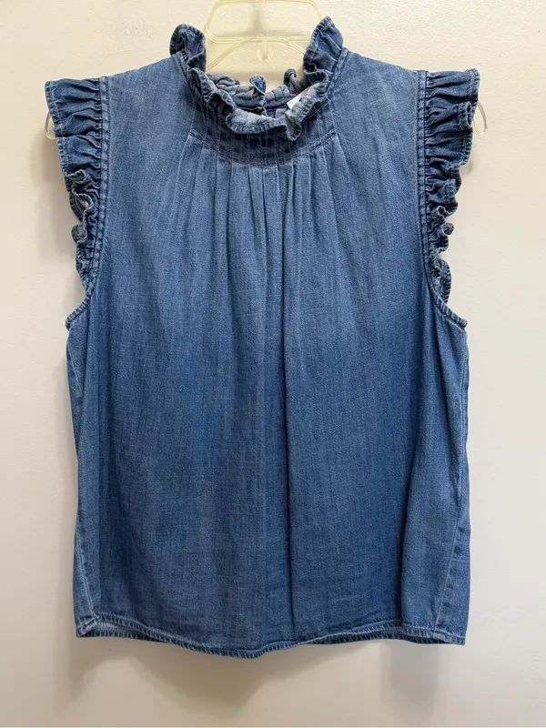 Frame Denim Joanie Top Sleeveless Ruffle Blue Size S - Image 4