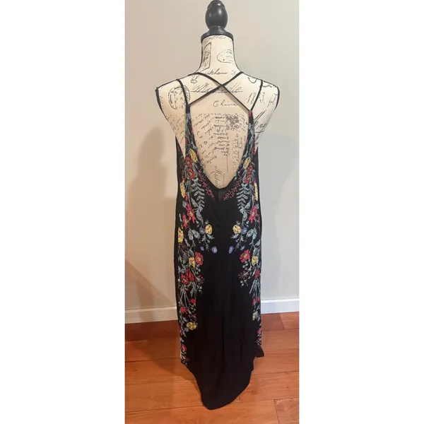 Free People Ashbury Maxi Slip Dress Sz‎ XS Black Floral - Image 4