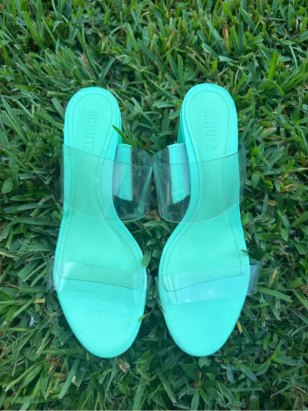 Schutz Victorie Transparent Block Heel Sandals Green 9B $138 - Image 2
