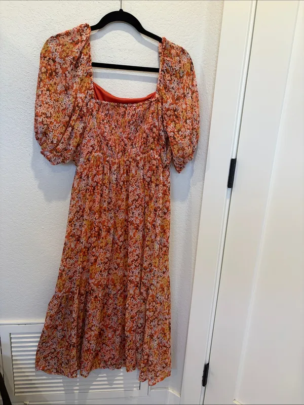 LC Lauren Conrad Pleated Bodice Squareneck Midi Dress Size‎ L - Image 3