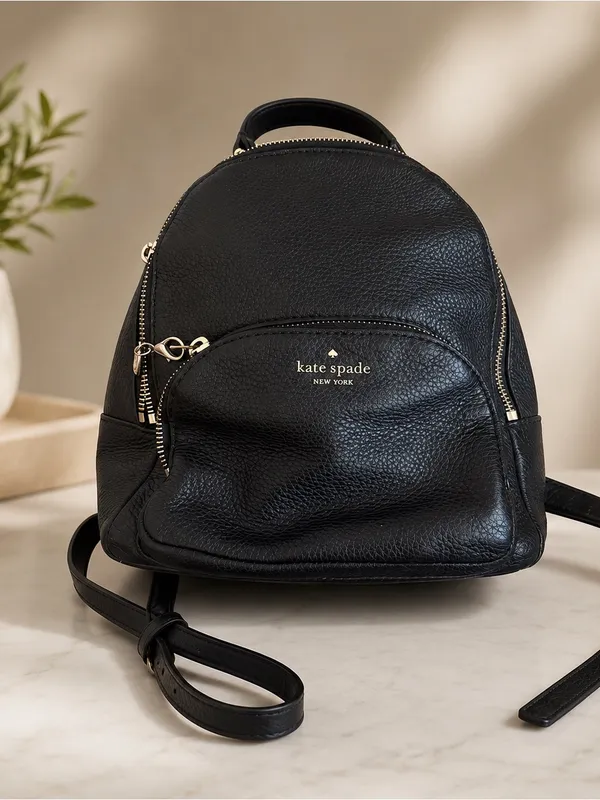 Kate Spade Jackson Medium Backpack Front Zip Pocket Adjustable Straps Black - Image 2