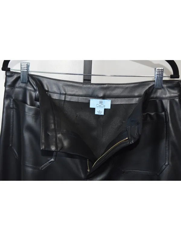 CeCe Black Faux Leather Wide Leg Pants Size L - Image 7