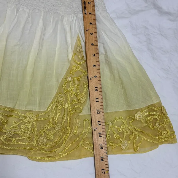 Free People Ombre Embroidered Mini‎ Skirt XS Yellow White Cotton Smocked Waist - Image 15