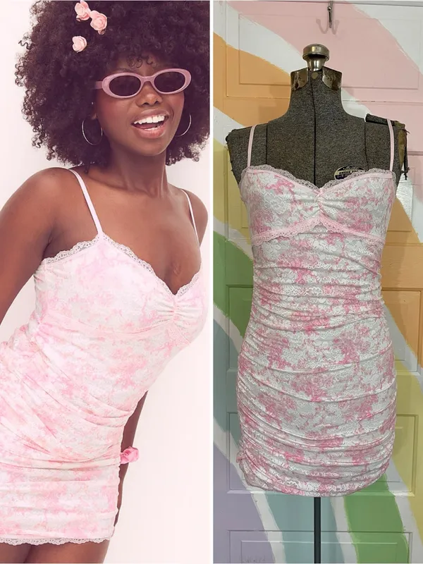 LoveShackFancy X Victorias Secret Charlamagne Pink Ruched Lace Dress Sz XS💛🎀 - Image 14