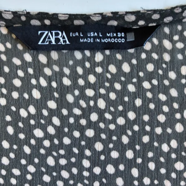 Zara Womens Green Cream Polka Dot Smocked‎ V-Neck Mini Dress L - Image 5