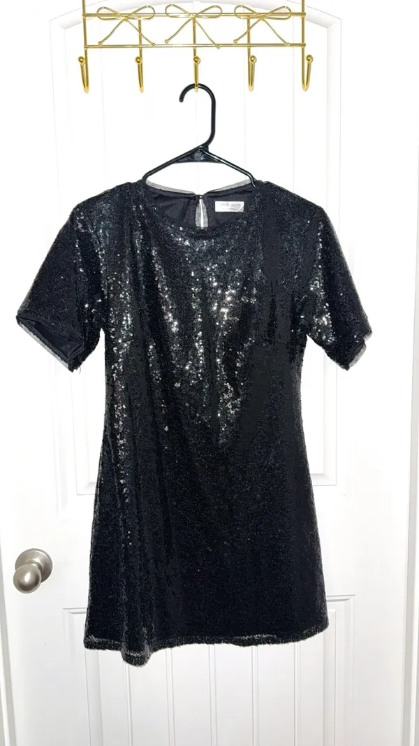 In the Beginning Black Sequin T-Shirt Dress - Image 3