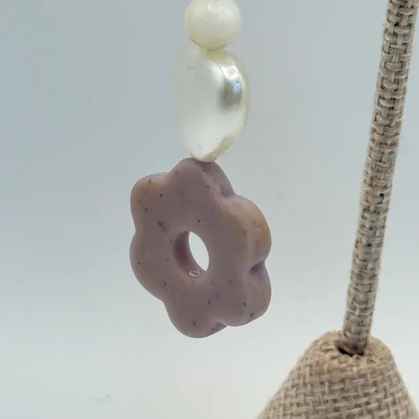 Dangle Earrings Pearl Heart Flower Lavender Gold Tone‎ Jewelry - Image 2