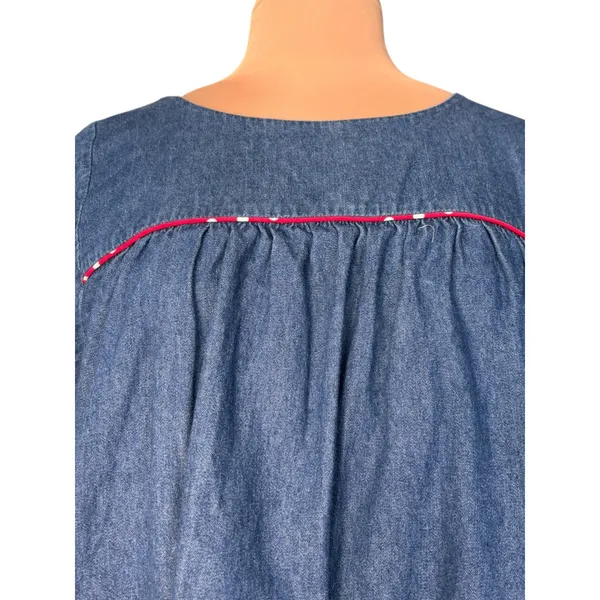 Vintage Ladybug Polka Dot Chambray Denim Dress Midi Cottagecore Medium Whimsical - Image 4
