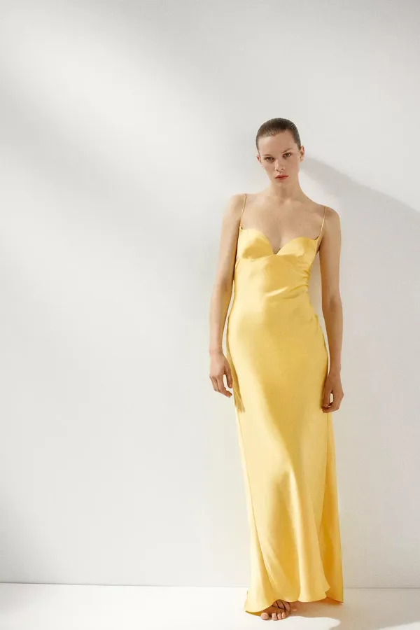Zara golden Yellow Maxi satin corset bodycon formal Dress evening party wedding - Image 17