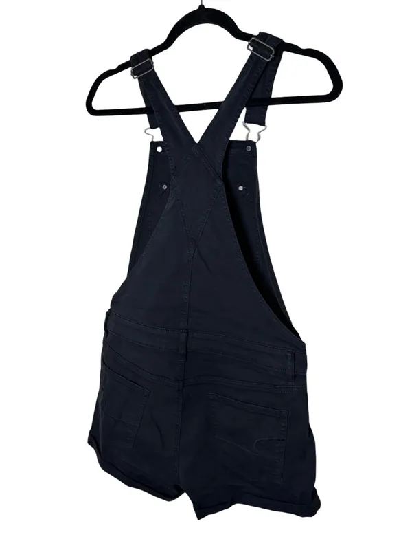 American Eagle NWT Black Denim Overall Shorts Shortalls Size M - Image 5