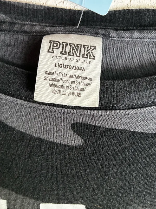 PINK Victoria's Secret Black & Gray Camo Logo Tee - Image 3