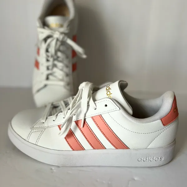 Adidas Grand Court White and Pink Shoes - Image 2