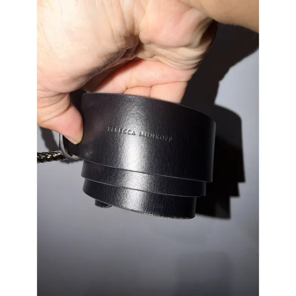 Rebecca‎ Minkoff Women's Black Leather Belt Silver Twist Oval Bucket Sz S 37" - Image 6