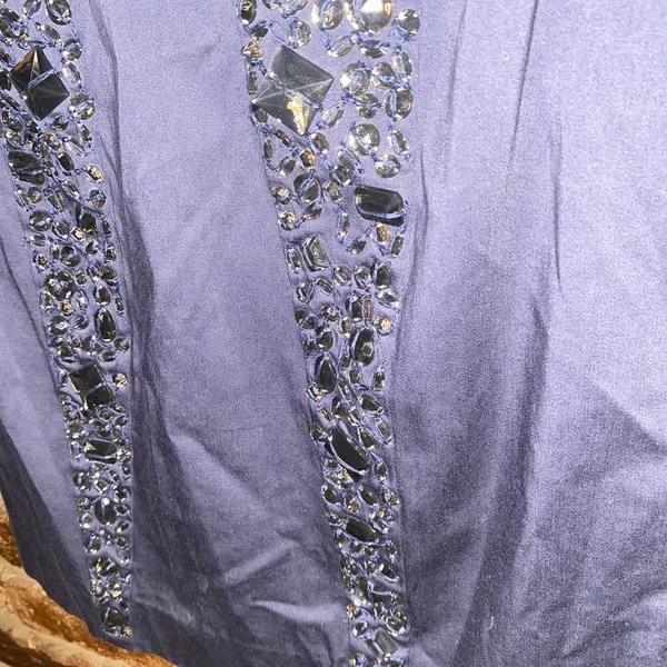 French Connection Vintage Y2k Blue Beaded Embellished Strapless Dress Size 4 - Image 5
