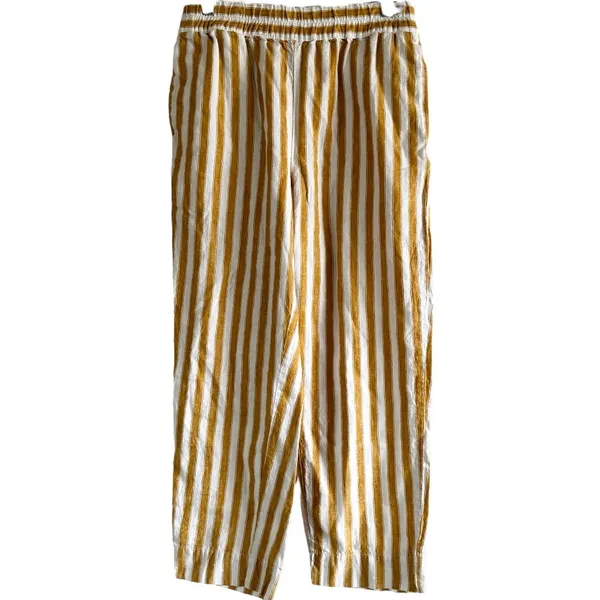 Madewell Tapered Huston Crop Pants Linen Pull-On Stripe Yellow White Small - Image 2