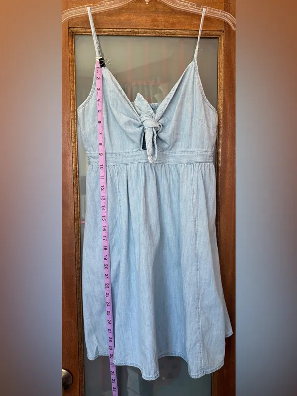 Old Navy Women 100% Cotton Chambray Denim Spaghetti Adj Strap Summer Dress - Image 5