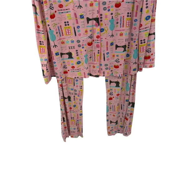 Nick & Nora Sewing Seamstress Novelty Print Modal Pajama Set Pink Size XL - Image 5