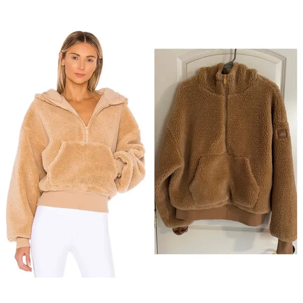 Alo Yoga Sherpa Streetside Half-Zip Hoodie Camel Large - Image 2