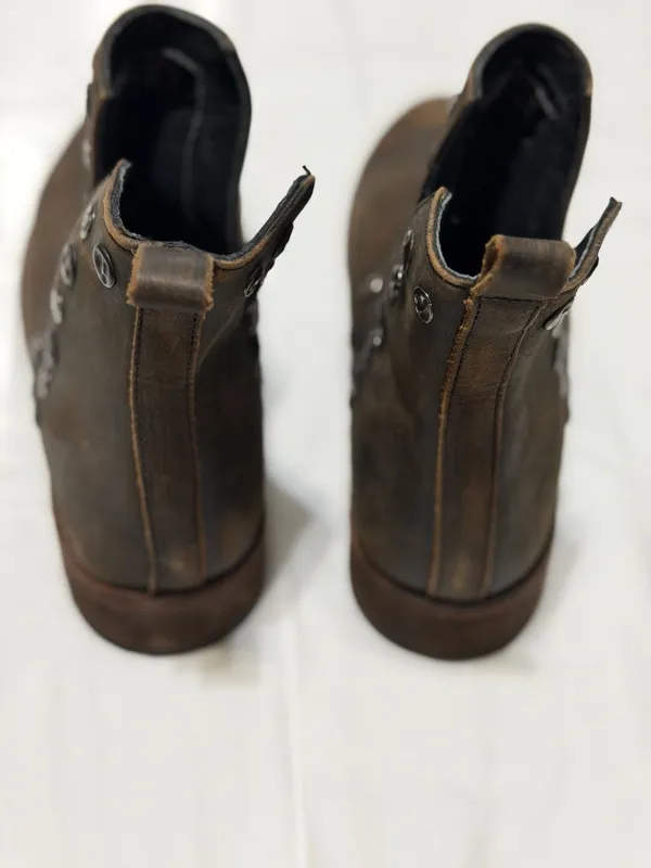 Musse & Cloud Brown Studded Leather Side Path Ankle Booties - Image 3
