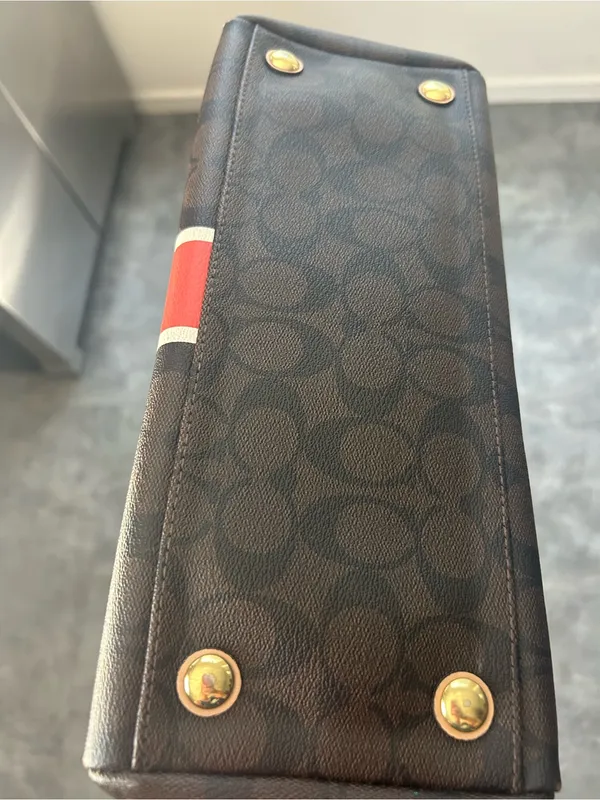 Coach Nancy Satchel Signature Brown Logo Print Purse Bag EUC - Image 9