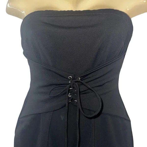 Forever 21 Strapless Black Lace-Up Waist Midi Dress - Image 3