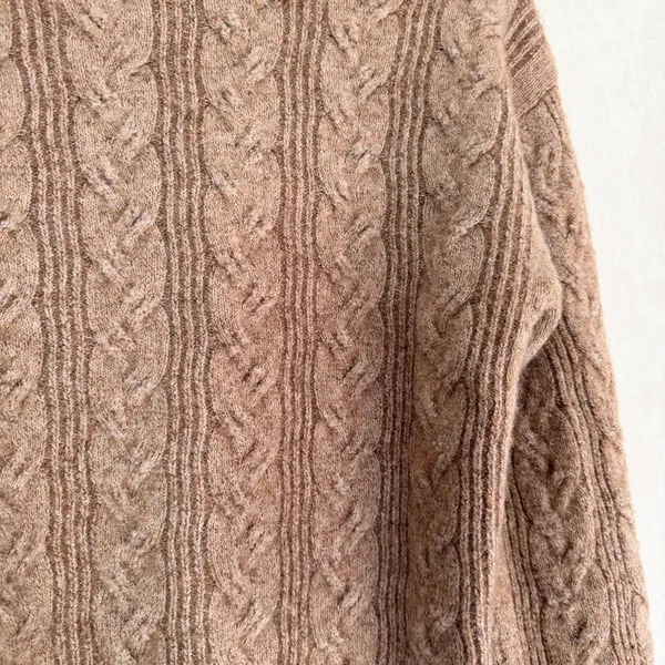 J. Crew Women’s Cable Knit Sweater Wool Alpaca Blend Soft Yarn in Brown S - Image 11
