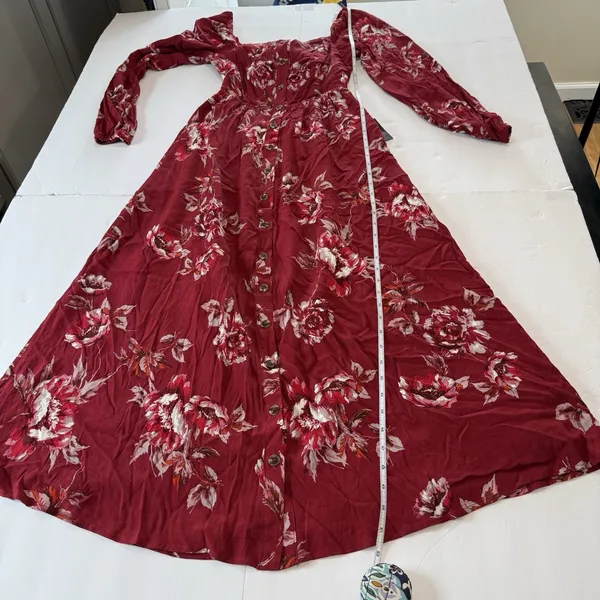 NWT‎ Lulus Total Perfection Burgundy Floral Print Tie-Back Midi Dress SMALL - Image 12