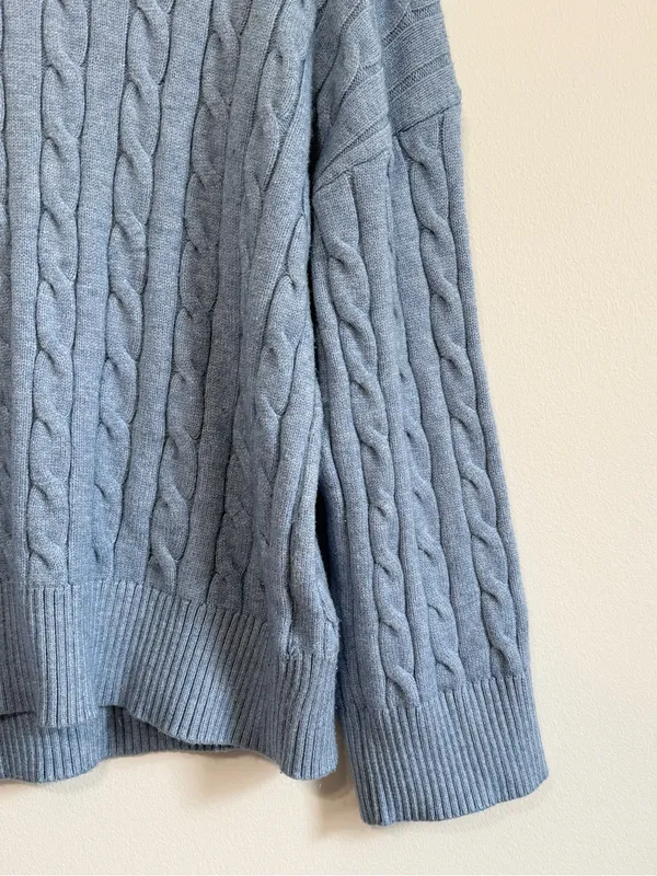 Cotton On Blue Cable Knit Crewneck Sweater Jumper Size Medium Box Fit - Image 5