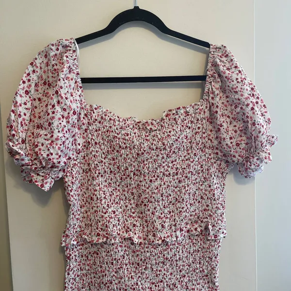 Sweet Rain Pink Floral Smocked Puff Sleeve Dress Size XL - Image 4