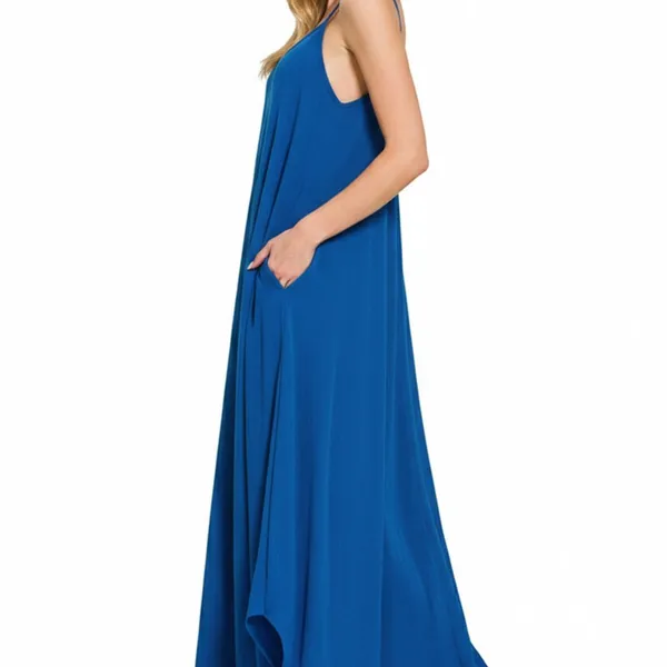 Zenana Woven Crinkle Cami Maxi‎ Dress with Side Pockets - Image 3