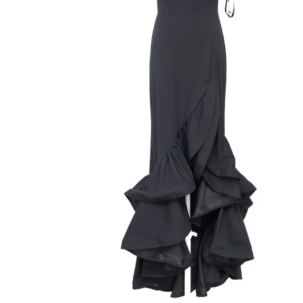 Betsy & Adam. Arielle Scuba‎ Crepe Ruffle Slit Gown. - Image 9