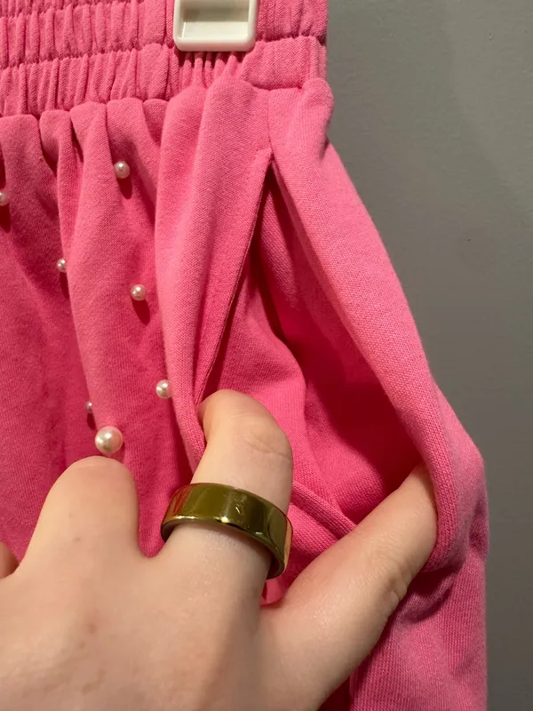 Peach Love Pearl Detail Terry Cloth Shorts Pink - Image 7
