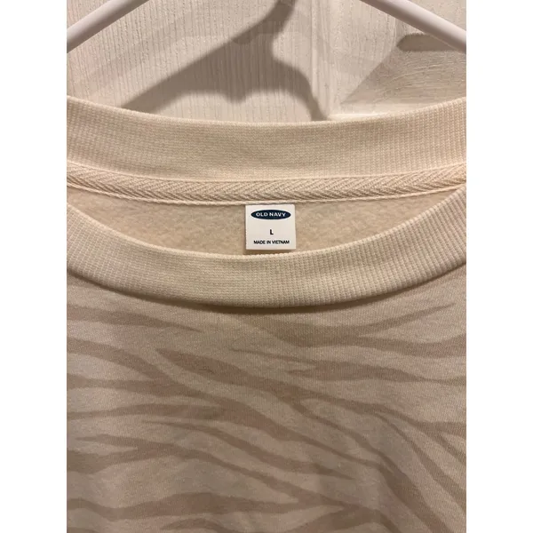 Old Navy Womens Cream Zebra Print Drop Shoulder Fleece Sweatshirt L‎ Athleisure - Image 3