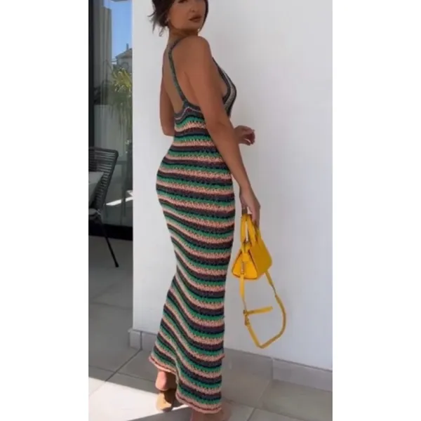 Zara Crochet Knit Striped Maxi Dress - Image 3