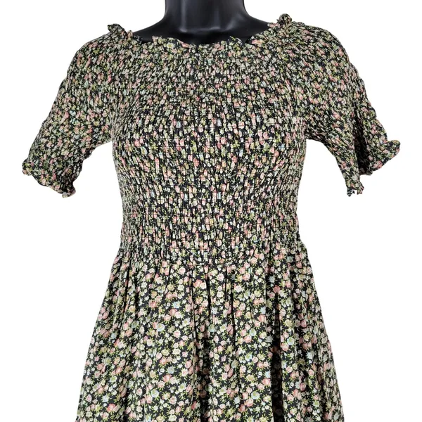 Dress Forum Smocked Floral Maxi‎ Dress Off Shoulder Ruffle Short Sleeve S NWT - Image 4