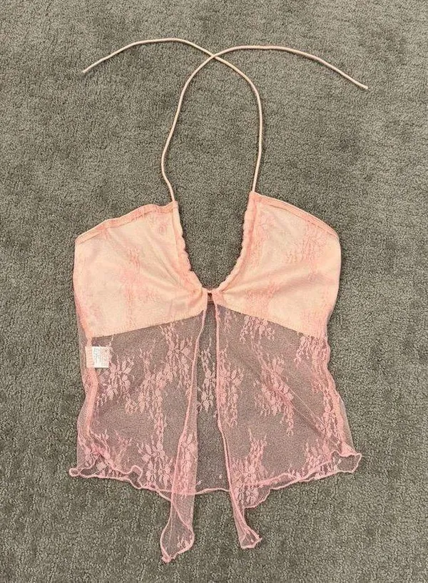 Pink Lace Two Piece Coord Set - Maxi Skirt and Open Top - Image 3