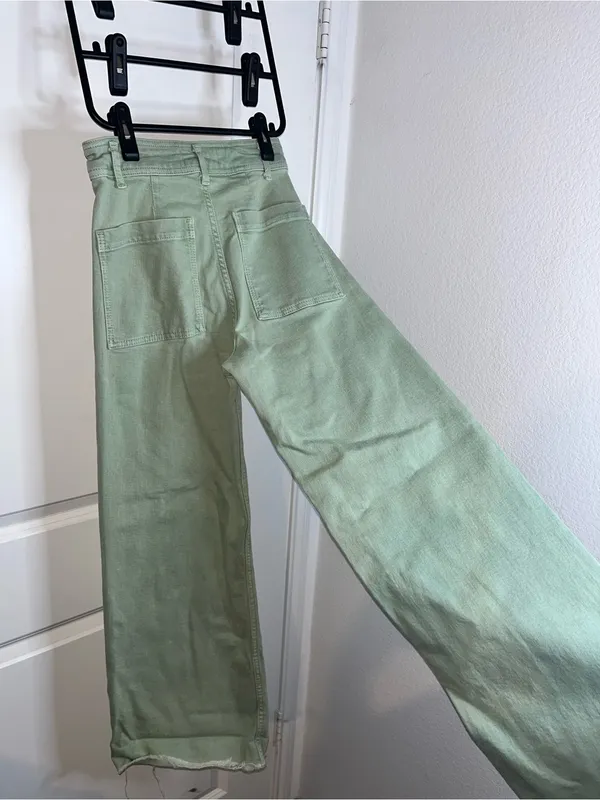 Zara Culotte Patch Pockets Marine Straight Jeans High Rise Sz 2 Sage Earthy Boho - Image 11