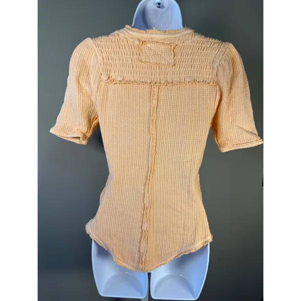 We The Free Free People‎ Red Delicious Tee Sunset Drive Raw Hem Thermal Top XS - Image 3