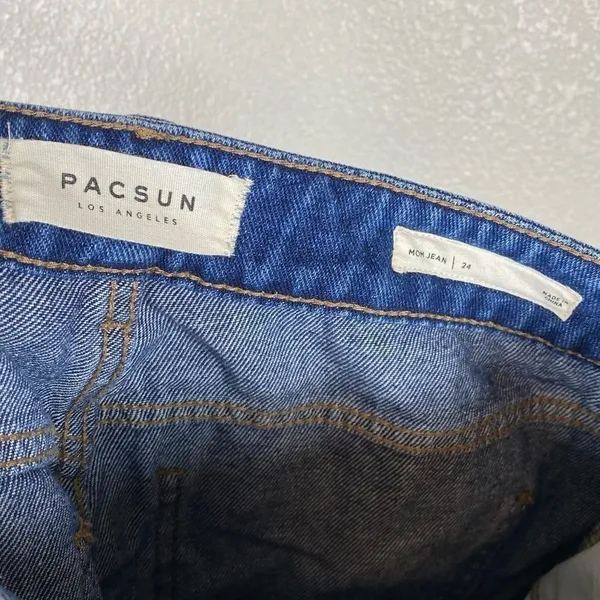 Pacsun Medium Wash High Rise Ripped Distressed Mom Jeans - Image 5