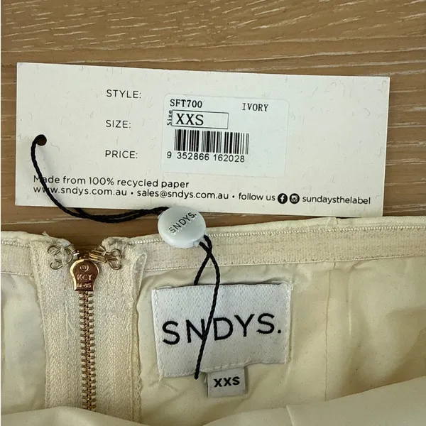 SNDYS Strapless Satin Top Roma Size XXS Ivory Cream - Image 2