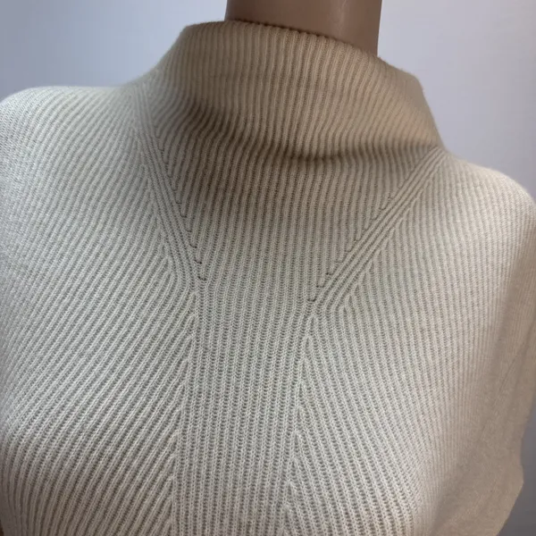 Vince Mock‎ Neck Tunic Sweater Size S Ivory Ribbed Knit Wool Cashmere Cap Sleeve - Image 2