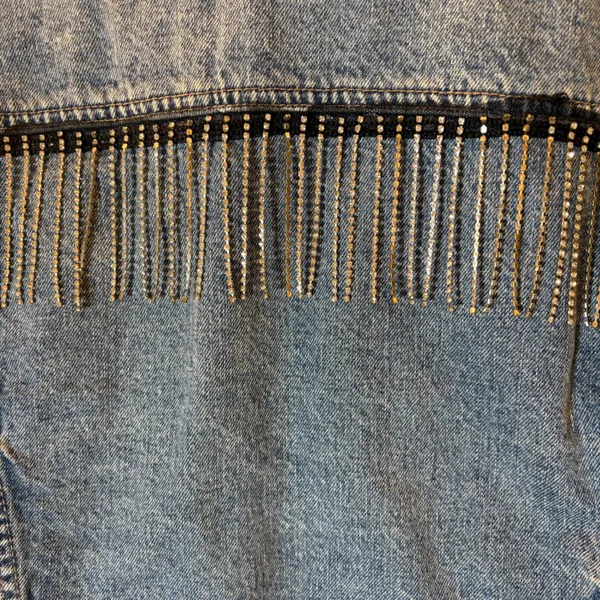 American Eagle Cropped‎ Denim Jacket Rhinestone Fringe Y2K Festival Western XS - Image 5