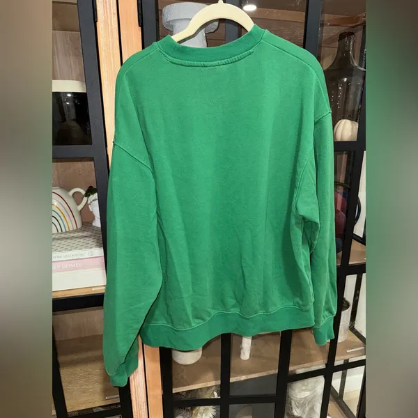 H&M Self Care Club crewneck pullover sweatshirt sporty rich ribbed kelly green - Image 4